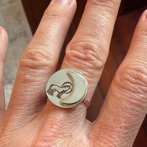 Sterling silver wolf and moon ring